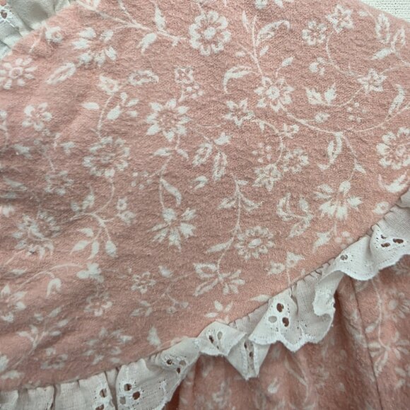Lanz Of Salzburg Vintage Nightgown Pink Floral Flannel White Eyelet Size Small - Picture 3 of 8